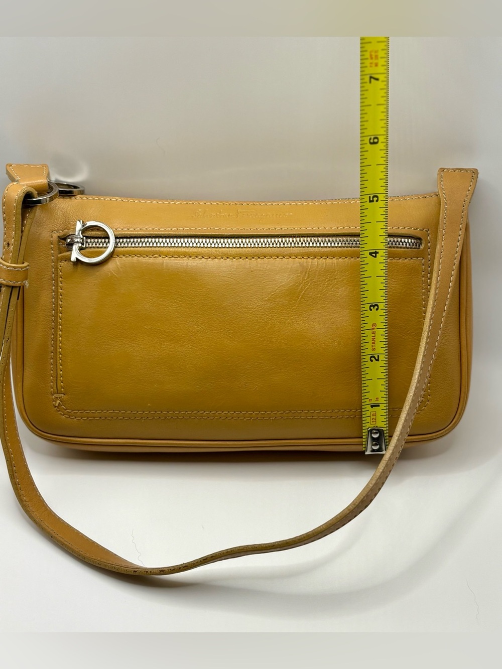 Vintage Salvatore Ferragamo Tan Leather Pouchette Shoulder Bag - Picture 11 of 16